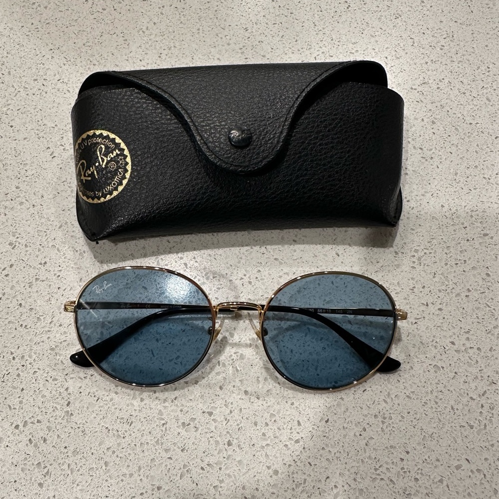 Ray-Ban Gold Frame Sunglasses with Blue Lenses
